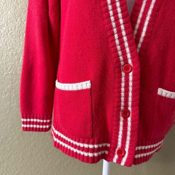Varsity Club Women's S Button Front Cheerleader Cardigan Red Preppy Academia - Picture 2 of 6